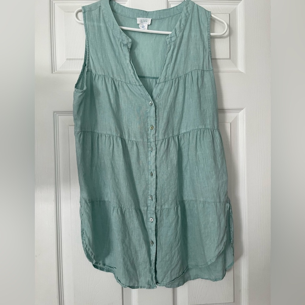 Sigrid Olsen Blue Linen Top